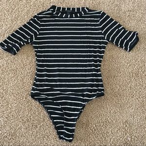 Forever 21 Black and White Striped Ribbed Bodysuit